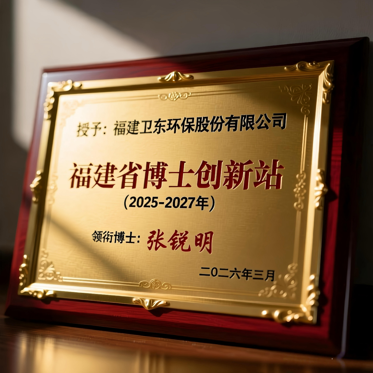 【喜报】科创赋能，智引未来！福建卫东环保荣获“福建省博士创新站”认定